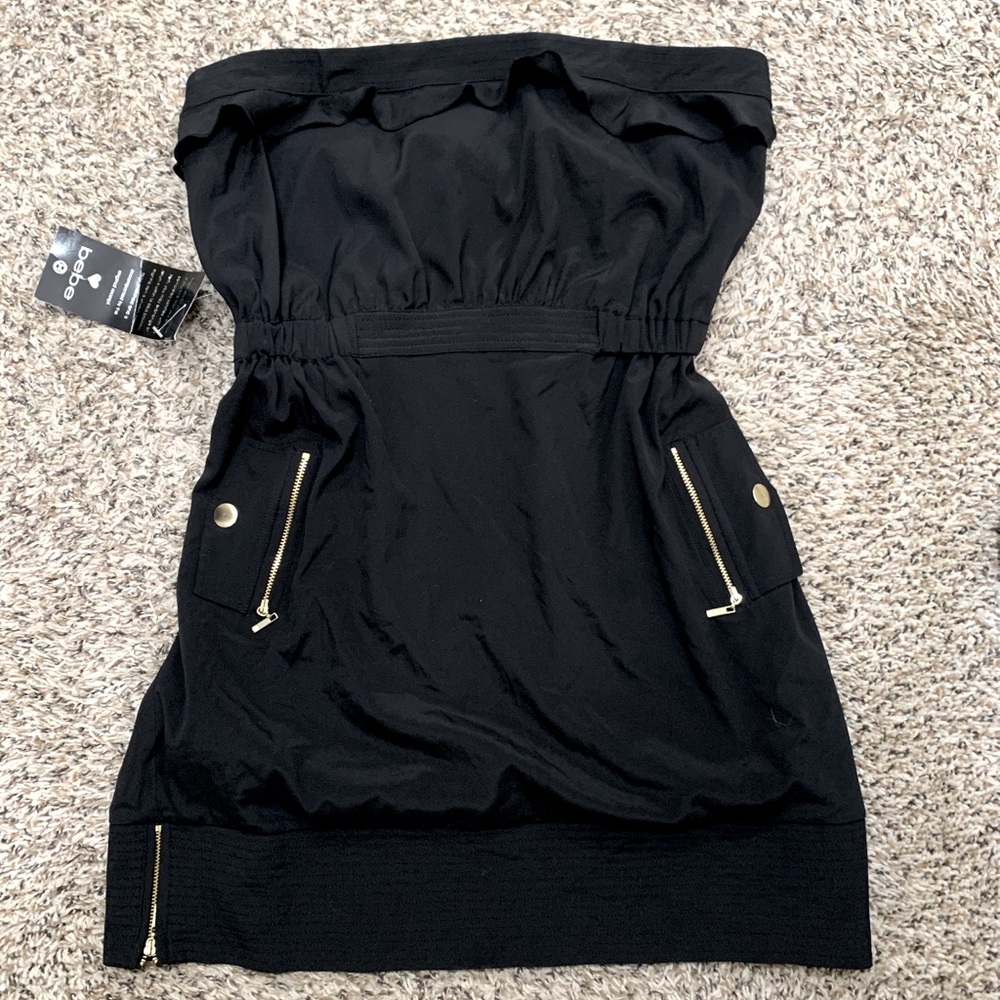 BEBE Satin Strapless Mini Dress